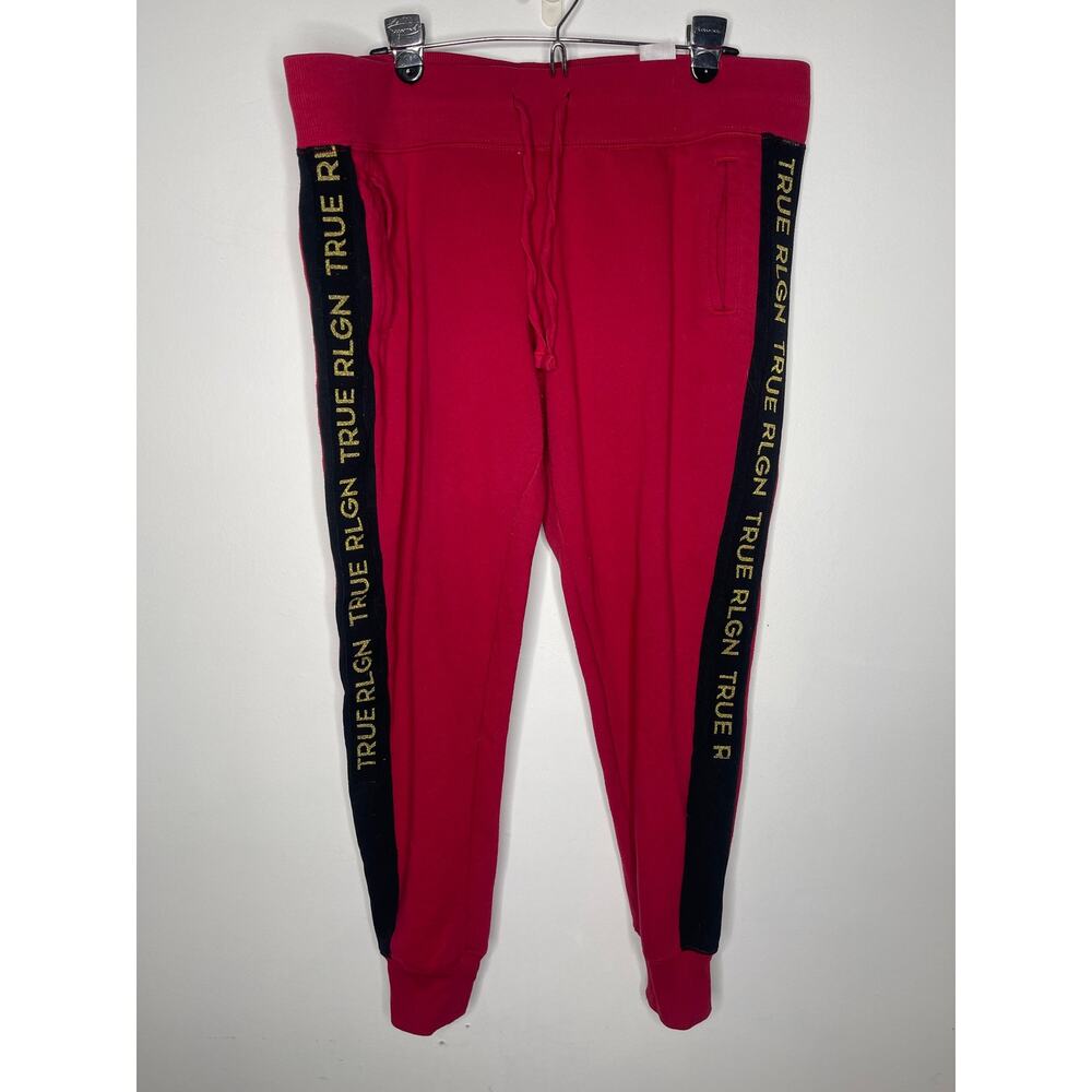 TRUE RELIGION Jogger Sweatpants Size 2XL Red Black with Gold Logo Drawstring